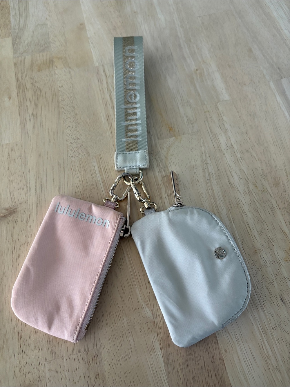 lululemon athletica Pink and Cream Double Wristlet Key & Card Set